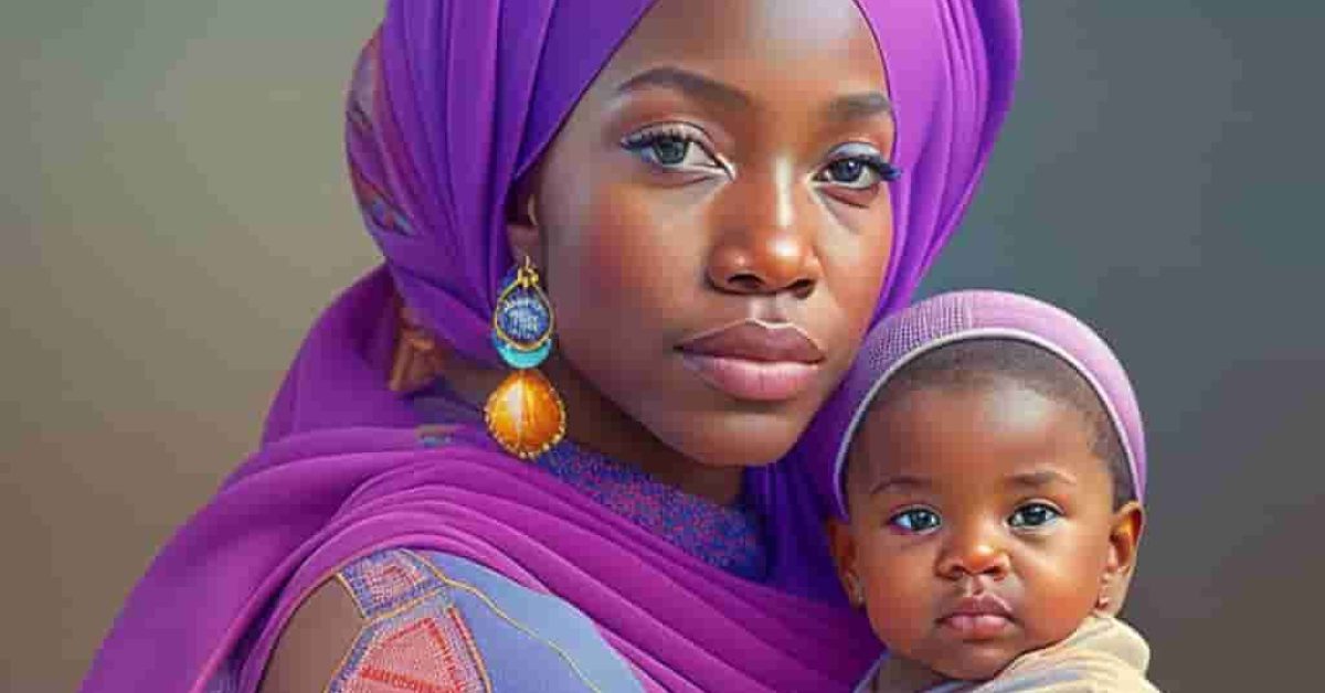 Muslim woman carrying a baby