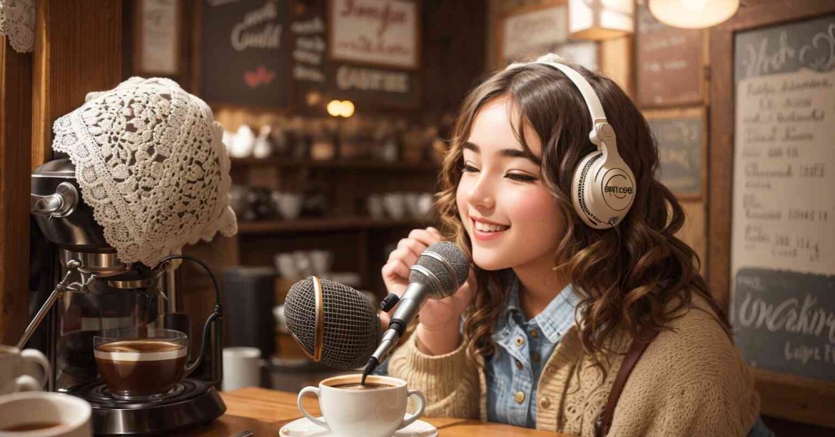 A girl laughing in a podcast